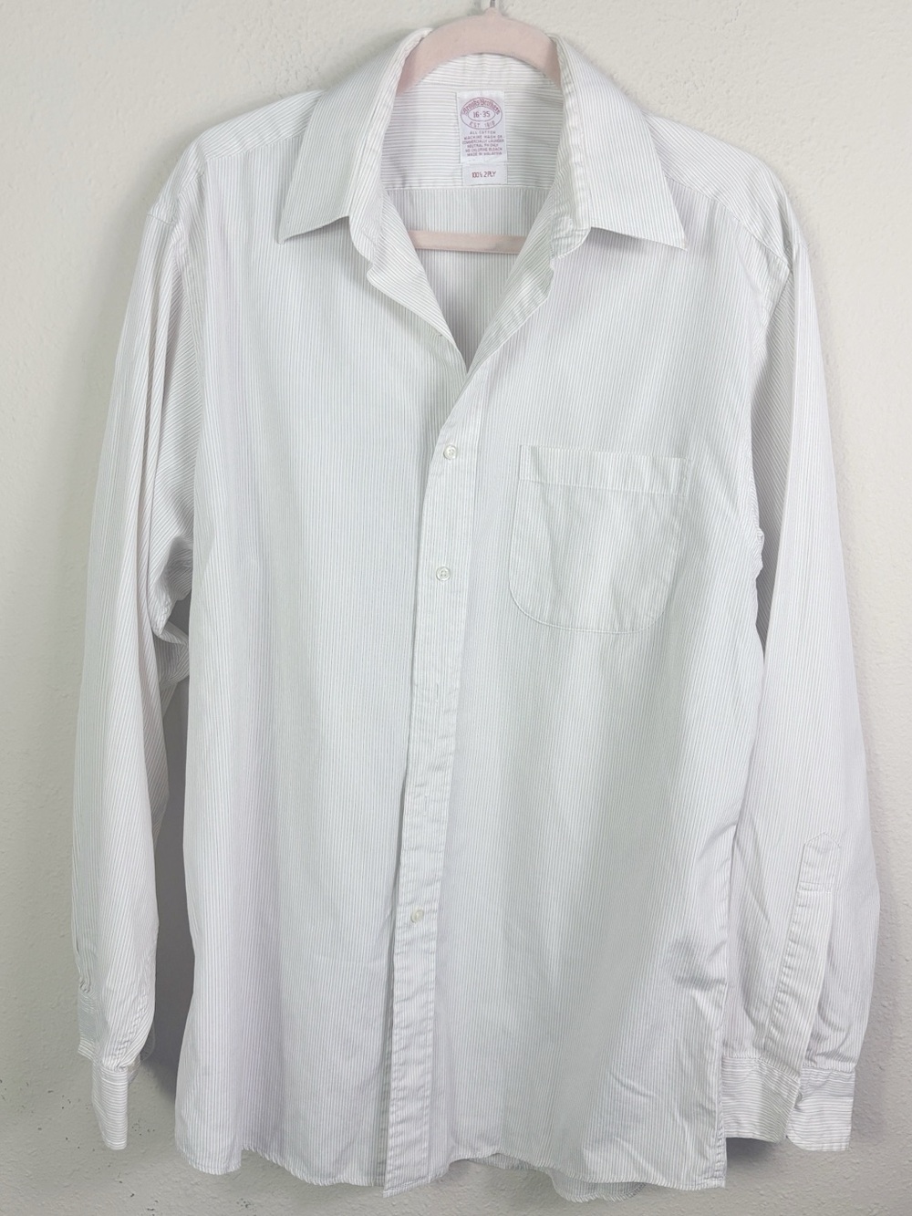 Brooks Brothers Beige White Striped Long Sleeve Button Down Shirt size 16-35